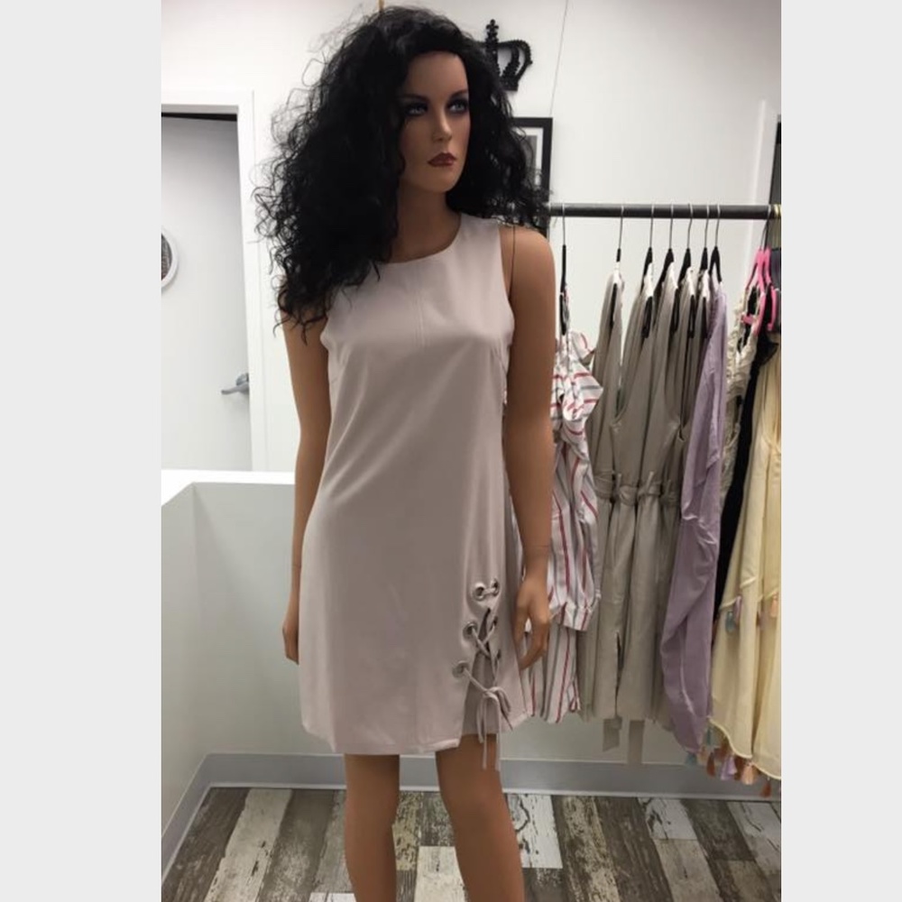 Cream Sheath Dress w/ Lace-up Slit